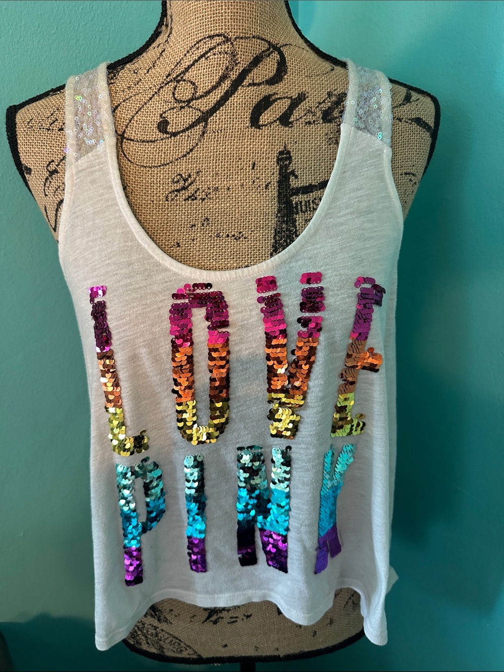 PINK Victoria’s Secret LOVE PINK Sequin Bling Tank Top S